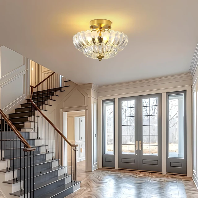 Alt view image 5 of 7 - 11.8 Vintage Semi Flush Mount Ceiling Light Fixture with Clear Glass Shade