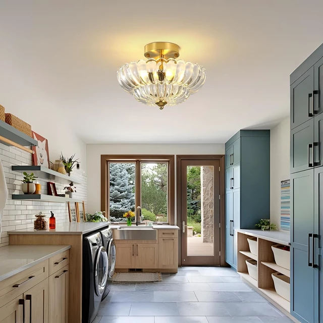 Alt view image 6 of 7 - 11.8 Vintage Semi Flush Mount Ceiling Light Fixture with Clear Glass Shade