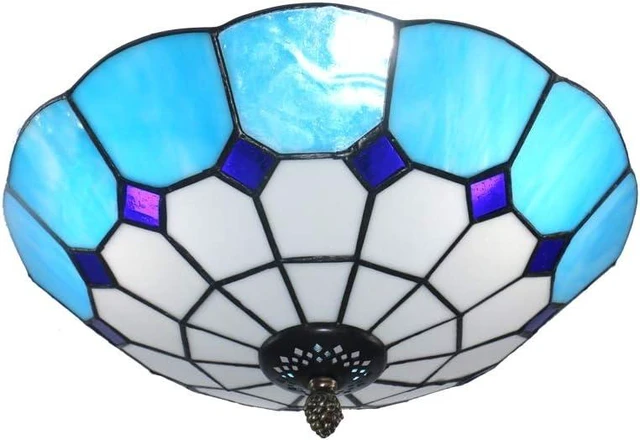 Main image of 12 inch Vintage Tiffany Style Glass Flush Mount Ceiling Lighting Fixtures Retro Rural Pastoral Classical Lamp LED Chandelier Semi Flush Mount Lights Lamps (12 Inch Blue B)