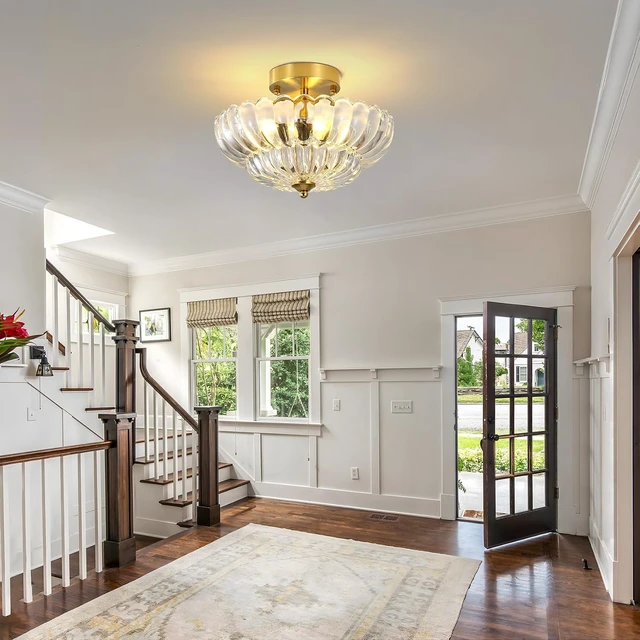Alt view image 7 of 7 - 11.8 Vintage Semi Flush Mount Ceiling Light Fixture with Clear Glass Shade