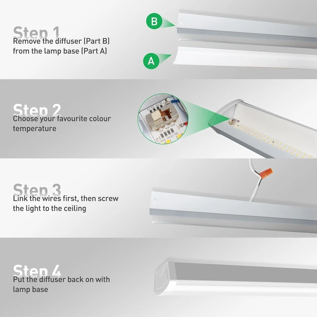 Alt view image 7 of 7 - ALUSSO® 3CCT 3000K/4000K/5000K Adjustable LED Wraparound Light, 4FT 40W LED Shop Lights, Low-Profile Flush Mount Ceiling Light Fixture for Kitchen, Closet, Garage, Office, Hallway, 2Pack