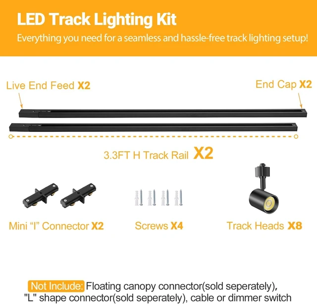 Alt view image 2 of 7 - VANoopee 5-Color 8-Light LED Track Lighting Kit with Track Rails, Black