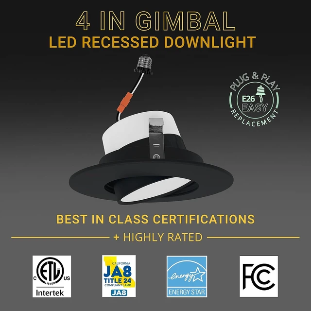 Alt view image 3 of 7 - NUWATT 4 Inch Gimbal Black LED Recessed Lights, 2700K-5000K, Airtight, 6 PK