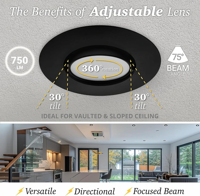 Alt view image 7 of 7 - NUWATT 4 Inch Gimbal Black LED Recessed Lights, 2700K-5000K, Airtight, 6 PK