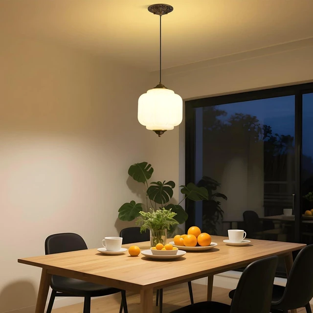 Alt view image 2 of 7 - Milk Glass Light Fixture 9in Medium Pendant Light Bulb Included