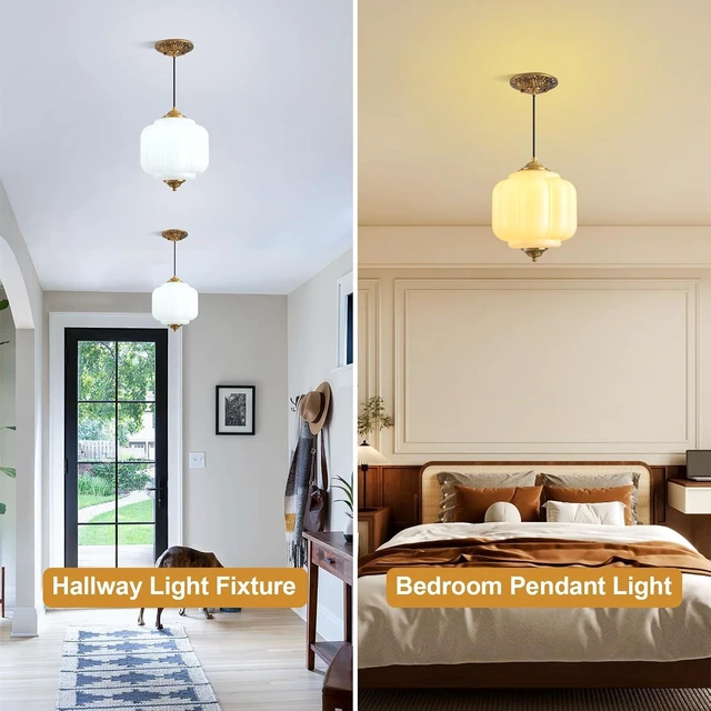 Alt view image 4 of 7 - Milk Glass Light Fixture 9in Medium Pendant Light Bulb Included