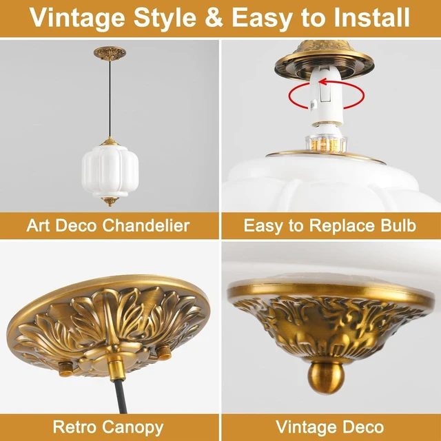Alt view image 7 of 7 - Milk Glass Light Fixture 9in Medium Pendant Light Bulb Included