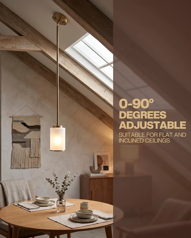 Alt view image 4 of 7 - Indoor Pendant Light Fixtures, Gold Edge Industrial Hanging Lights, Modern White Frosted Pendant Lamp Shade, Mini Farmhouse Ceiling Light for Kitchen Island (Gold, 3-Pack)