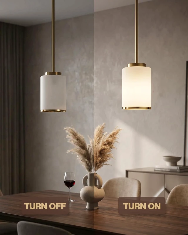 Alt view image 5 of 7 - Indoor Pendant Light Fixtures, Gold Edge Industrial Hanging Lights, Modern White Frosted Pendant Lamp Shade, Mini Farmhouse Ceiling Light for Kitchen Island (Gold, 3-Pack)
