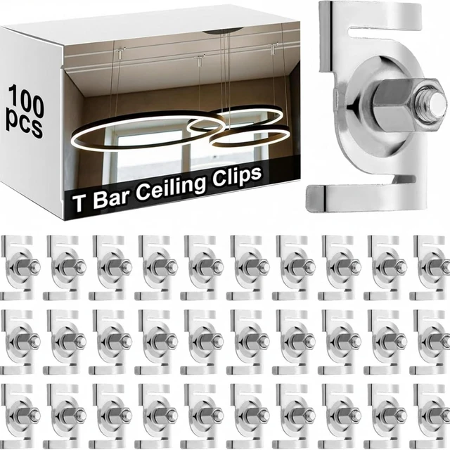 Main image of Shimeyao 100 Pcs T Bar Ceiling Grid Clips for Hanging Track Light, Silver