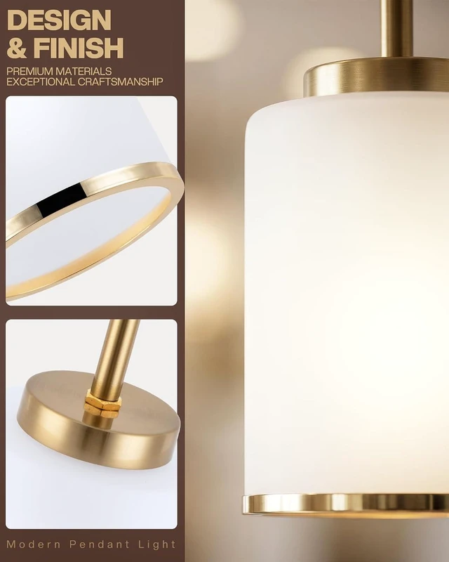 Alt view image 3 of 7 - Indoor Pendant Light Fixtures, Gold Edge Industrial Hanging Lights, Modern White Frosted Pendant Lamp Shade, Mini Farmhouse Ceiling Light for Kitchen Island (Gold, 3-Pack)