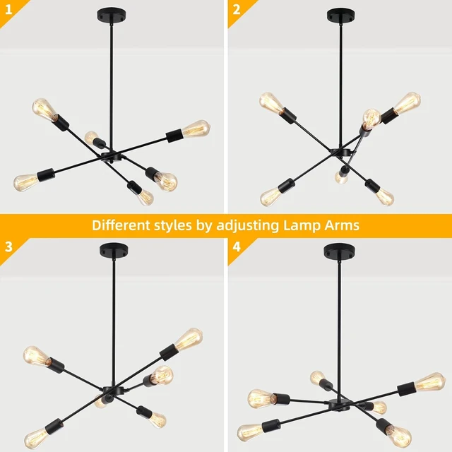 Alt view image 6 of 7 - Sputnik Chandeliers, Modern Sputnik Ceiling Light Fixture 6 Lights Dimmable