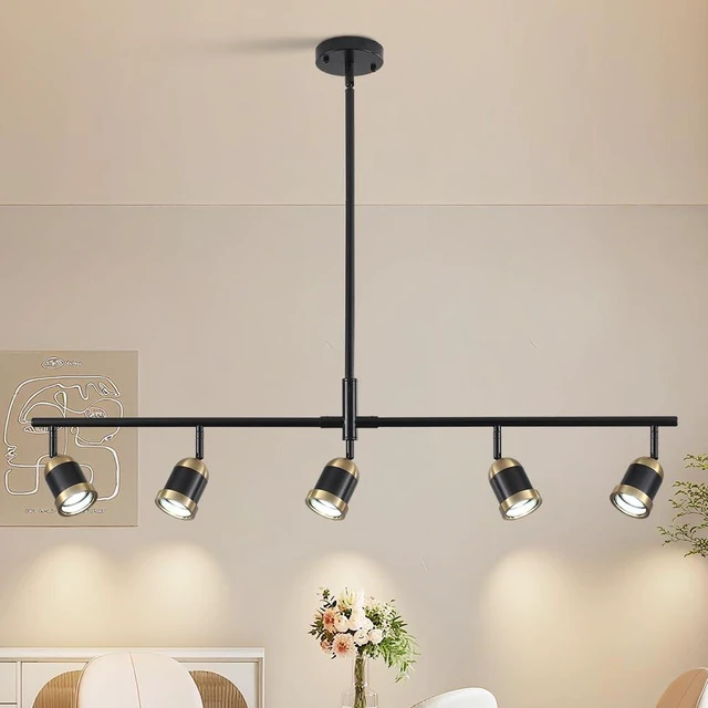 Main image of 5-Light Track Lighting Kit Black Track Light Flexibly Rotatable Light Head Adjustable Height Modern Spotlight for Kitchen Living Room Dining Room Bedroom Closet Bar