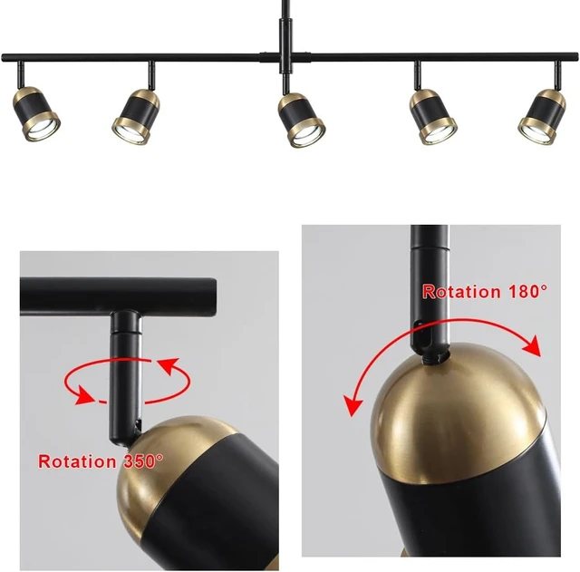 Alt view image 2 of 7 - 5-Light Track Lighting Kit Black Track Light Flexibly Rotatable Light Head Adjustable Height Modern Spotlight for Kitchen Living Room Dining Room Bedroom Closet Bar