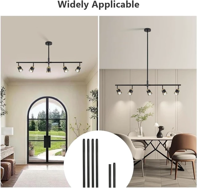 Alt view image 5 of 7 - 5-Light Track Lighting Kit Black Track Light Flexibly Rotatable Light Head Adjustable Height Modern Spotlight for Kitchen Living Room Dining Room Bedroom Closet Bar