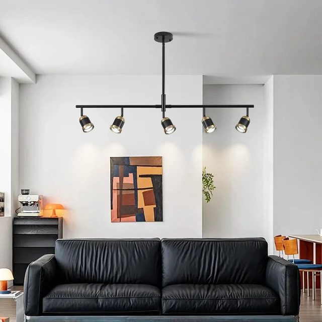 Alt view image 6 of 7 - 5-Light Track Lighting Kit Black Track Light Flexibly Rotatable Light Head Adjustable Height Modern Spotlight for Kitchen Living Room Dining Room Bedroom Closet Bar
