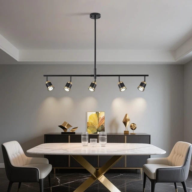 Alt view image 7 of 7 - 5-Light Track Lighting Kit Black Track Light Flexibly Rotatable Light Head Adjustable Height Modern Spotlight for Kitchen Living Room Dining Room Bedroom Closet Bar