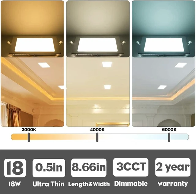 Alt view image 3 of 7 - 4 Pack 8 inch Square Led Recessed Lights Dimmable with Junction Box,3CCT 3000K-4000K-6000K Selectable,1600LM CRI 90+ 18W Ultra-Thin Led Recessed Ceiling Lights Fixtures, High Brightness