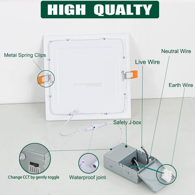 Alt view image 5 of 7 - 4 Pack 8 inch Square Led Recessed Lights Dimmable with Junction Box,3CCT 3000K-4000K-6000K Selectable,1600LM CRI 90+ 18W Ultra-Thin Led Recessed Ceiling Lights Fixtures, High Brightness