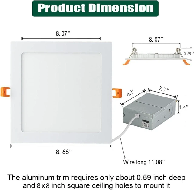 Alt view image 4 of 7 - 4 Pack 8 inch Square Led Recessed Lights Dimmable with Junction Box,3CCT 3000K-4000K-6000K Selectable,1600LM CRI 90+ 18W Ultra-Thin Led Recessed Ceiling Lights Fixtures, High Brightness