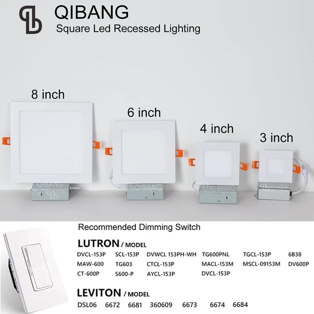 Alt view image 7 of 7 - 4 Pack 8 inch Square Led Recessed Lights Dimmable with Junction Box,3CCT 3000K-4000K-6000K Selectable,1600LM CRI 90+ 18W Ultra-Thin Led Recessed Ceiling Lights Fixtures, High Brightness