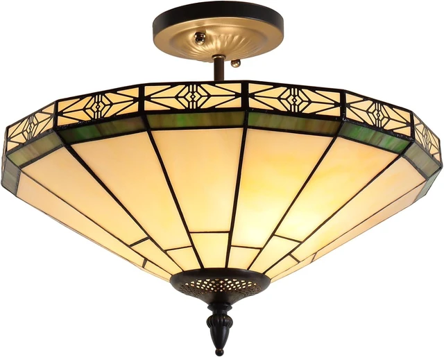 Main image of Capulina Tiffany Lamp Cream Stained Glass Semi Ceiling Light 2-Light