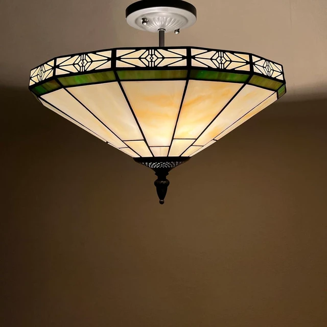 Alt view image 4 of 7 - Capulina Tiffany Lamp Cream Stained Glass Semi Ceiling Light 2-Light