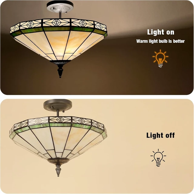 Alt view image 7 of 7 - Capulina Tiffany Lamp Cream Stained Glass Semi Ceiling Light 2-Light