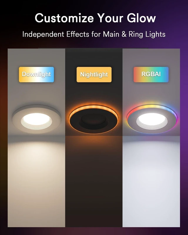Alt view image 3 of 7 - Smart Retrofit LED Recessed Lighting 6Inch, RGBAICW Can Lights, 4Pack