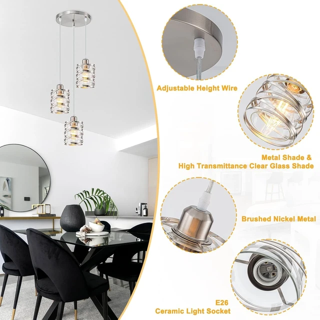 Alt view image 3 of 6 - foucasal Brushed Nickel 3 Lights Cluster Pendant Light for Kitchen Island