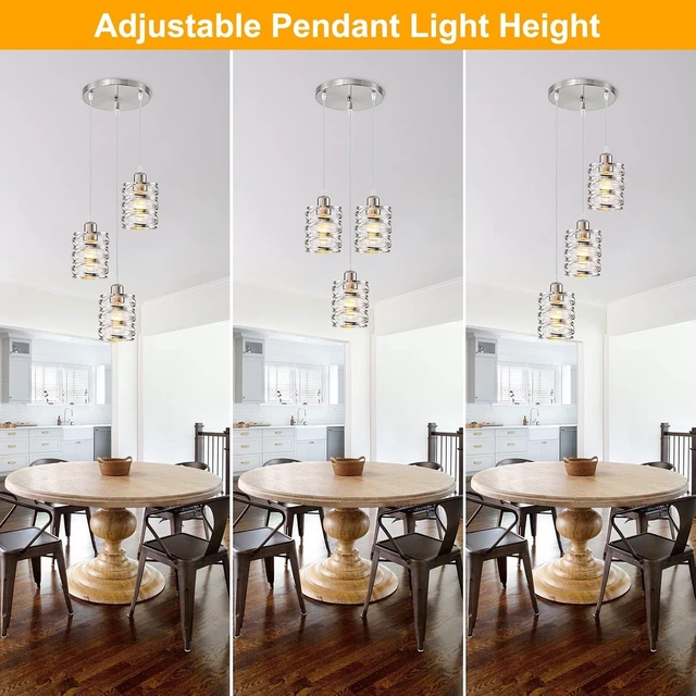 Alt view image 6 of 6 - foucasal Brushed Nickel 3 Lights Cluster Pendant Light for Kitchen Island