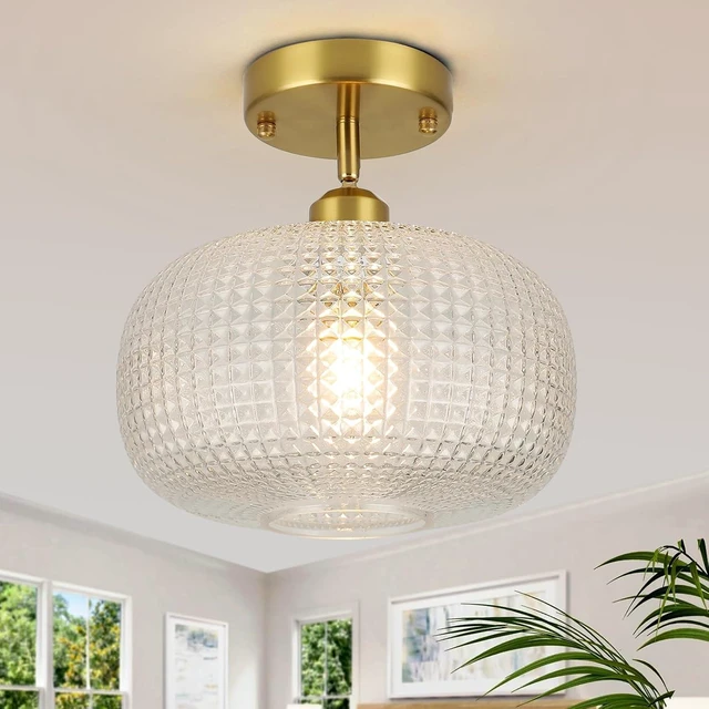 Main image of WILON Semi Flush Mount Ceiling Light Fixture, Brushed Brass Gold Light Fixture with Globe Glass Shade, Modern Vintage Ceiling Lamp for Bathroom Hallway Entryway Bedroom Nursery Laundry Room Kitchen