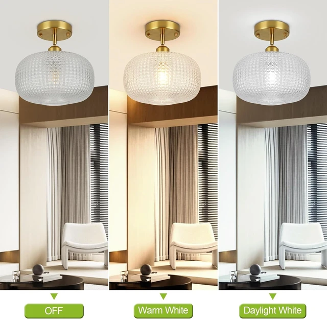 Alt view image 4 of 6 - WILON Semi Flush Mount Ceiling Light Fixture, Brushed Brass Gold Light Fixture with Globe Glass Shade, Modern Vintage Ceiling Lamp for Bathroom Hallway Entryway Bedroom Nursery Laundry Room Kitchen