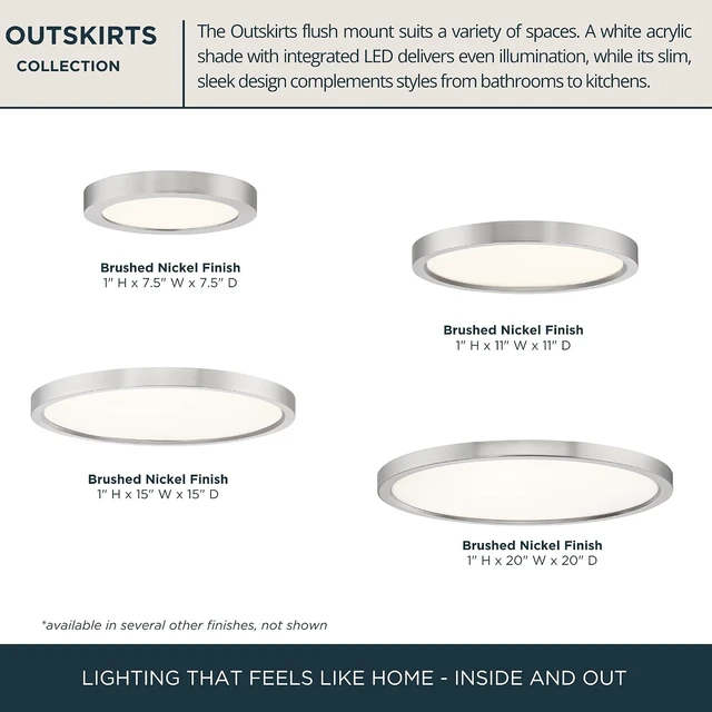Alt view image 5 of 7 - Quoizel Outskirts 15" Round Flush Mount LE Ceiling Light, Brushed Nickel