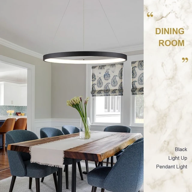 Alt view image 3 of 7 - Modern LED Pendant Light Black Ring Chandelier 24" Dimmable Flush Mount Pendant Chandelier for Dinning Room Office Kitchen Living Room,3000-6500K