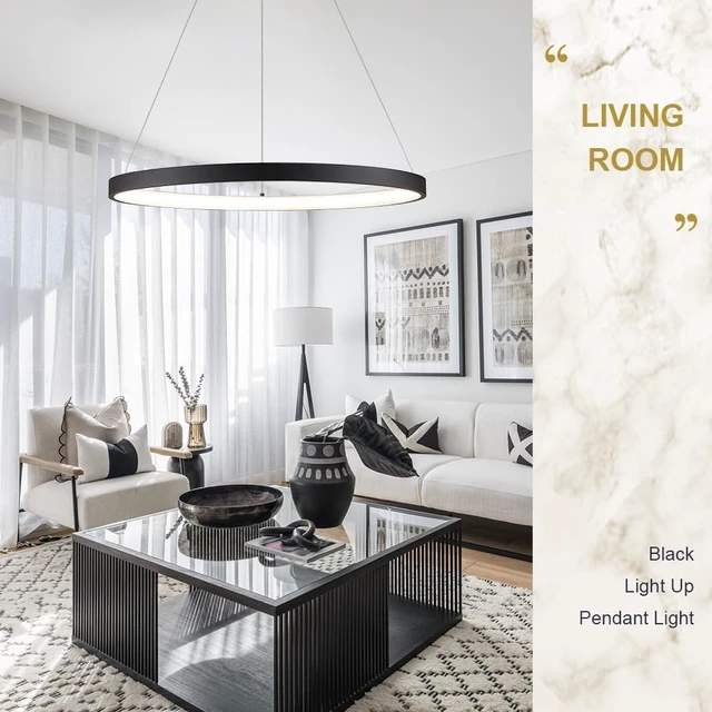 Alt view image 5 of 7 - Modern LED Pendant Light Black Ring Chandelier 24" Dimmable Flush Mount Pendant Chandelier for Dinning Room Office Kitchen Living Room,3000-6500K