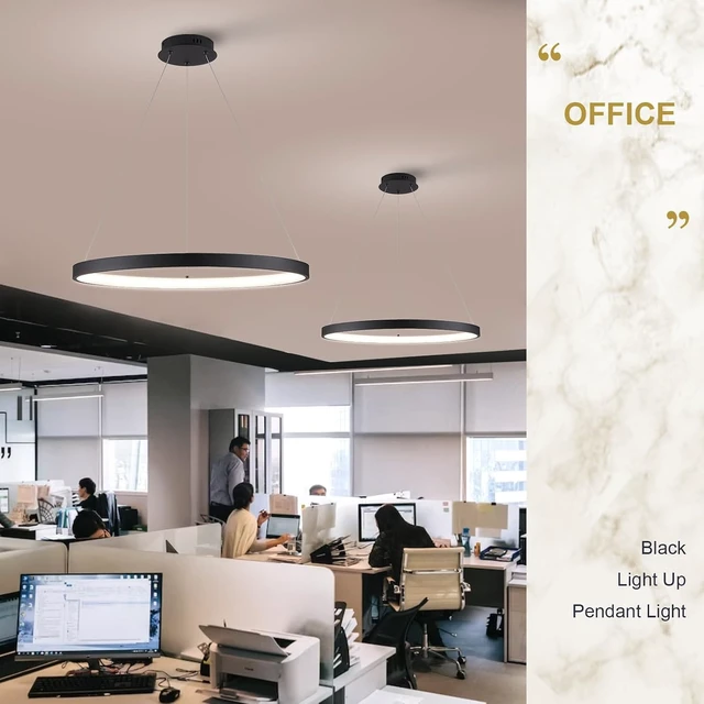 Alt view image 2 of 7 - Modern LED Pendant Light Black Ring Chandelier 24" Dimmable Flush Mount Pendant Chandelier for Dinning Room Office Kitchen Living Room,3000-6500K