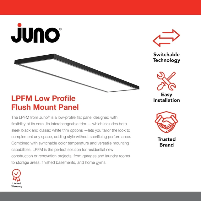 Alt view image 2 of 7 - Juno Low Profile Flush Mount Flat Panel Ceiling Light, 3-in-1 Switchable LED Panel Light with Direct Mount Bracket, 1-Foot by 4-Foot, Interchangable Black and White Trim