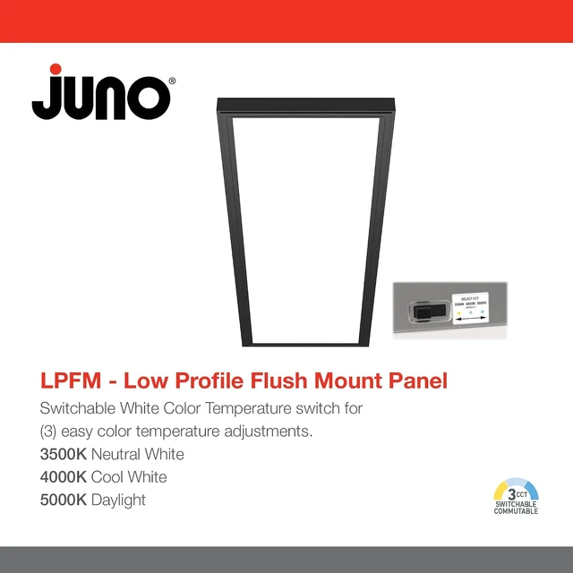 Alt view image 3 of 7 - Juno Low Profile Flush Mount Flat Panel Ceiling Light, 3-in-1 Switchable LED Panel Light with Direct Mount Bracket, 1-Foot by 4-Foot, Interchangable Black and White Trim