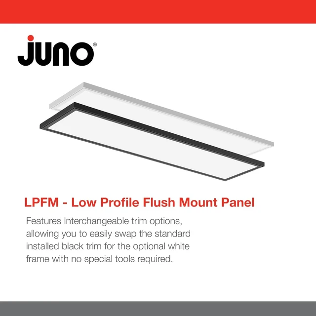 Alt view image 6 of 7 - Juno Low Profile Flush Mount Flat Panel Ceiling Light, 3-in-1 Switchable LED Panel Light with Direct Mount Bracket, 1-Foot by 4-Foot, Interchangable Black and White Trim