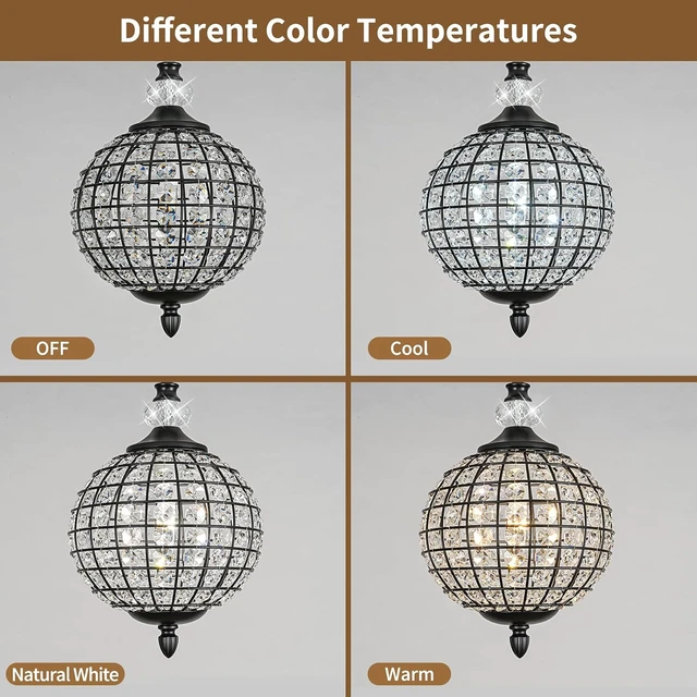 Alt view image 7 of 7 - 1 Piece Chandelier in Matte Black Finish with Crystal Globe Shade, Farmhouse Pendant Light for Dining Room, Hallway, Kitchen