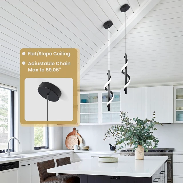 Alt view image 3 of 7 - Modern Led Pendant Light Fixtures,6000K Cool White Black Led Pendant Lighting for Kitchen Island,Adjustable Height Hanging Light Fixtures for Kitchen Dining Room Living Room,1 Pack