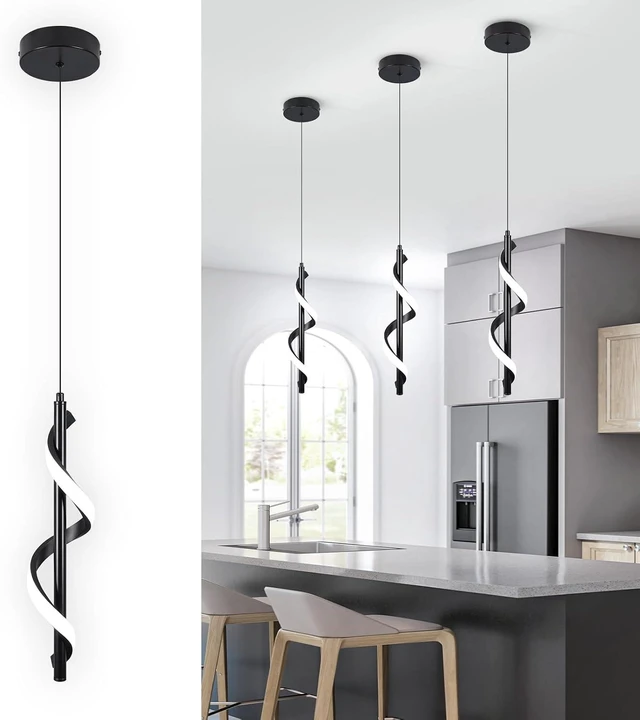 Main image of Modern Led Pendant Light Fixtures,6000K Cool White Black Led Pendant Lighting for Kitchen Island,Adjustable Height Hanging Light Fixtures for Kitchen Dining Room Living Room,1 Pack