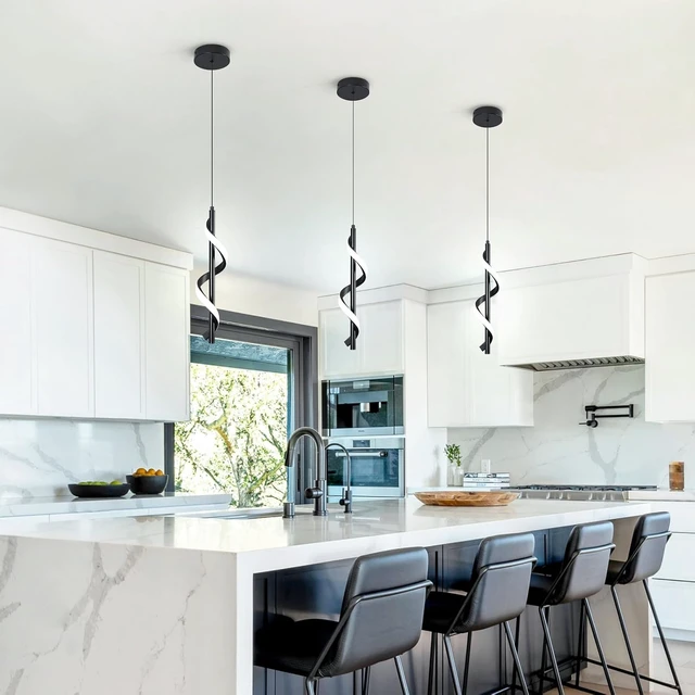 Alt view image 2 of 7 - Modern Led Pendant Light Fixtures,6000K Cool White Black Led Pendant Lighting for Kitchen Island,Adjustable Height Hanging Light Fixtures for Kitchen Dining Room Living Room,1 Pack