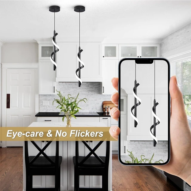 Alt view image 4 of 7 - Modern Led Pendant Light Fixtures,6000K Cool White Black Led Pendant Lighting for Kitchen Island,Adjustable Height Hanging Light Fixtures for Kitchen Dining Room Living Room,1 Pack