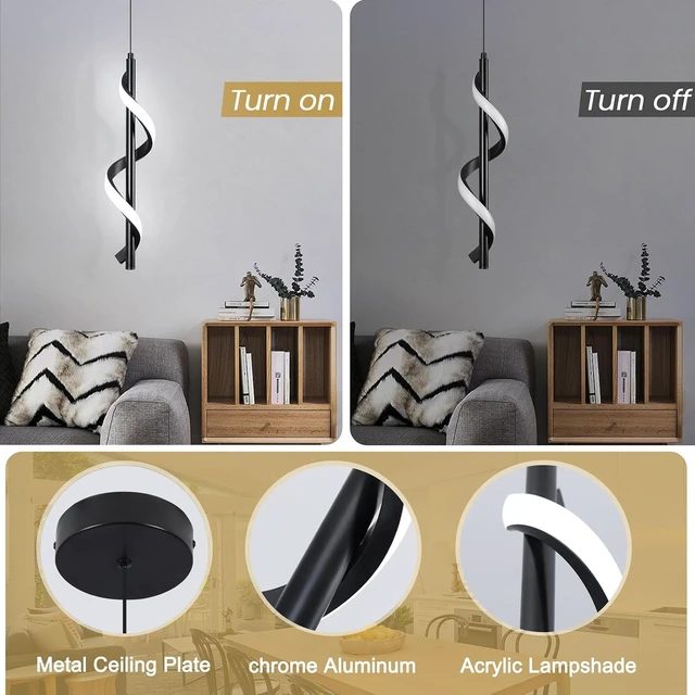 Alt view image 5 of 7 - Modern Led Pendant Light Fixtures,6000K Cool White Black Led Pendant Lighting for Kitchen Island,Adjustable Height Hanging Light Fixtures for Kitchen Dining Room Living Room,1 Pack