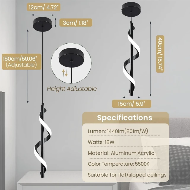 Alt view image 6 of 7 - Modern Led Pendant Light Fixtures,6000K Cool White Black Led Pendant Lighting for Kitchen Island,Adjustable Height Hanging Light Fixtures for Kitchen Dining Room Living Room,1 Pack