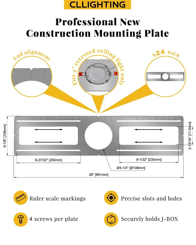 Alt view image 3 of 7 - New Construction Mounting Plate - for 4 inch Led Recessed Light