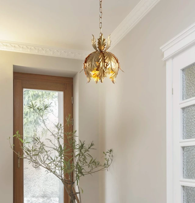 Alt view image 2 of 7 - JONATHAN Y Anne 1-Light Lotus Leaf Metal Pendant Ceiling Fixture 12", Gold