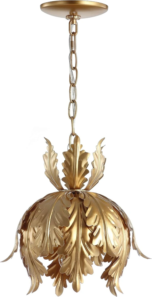 Alt view image 4 of 7 - JONATHAN Y Anne 1-Light Lotus Leaf Metal Pendant Ceiling Fixture 12", Gold